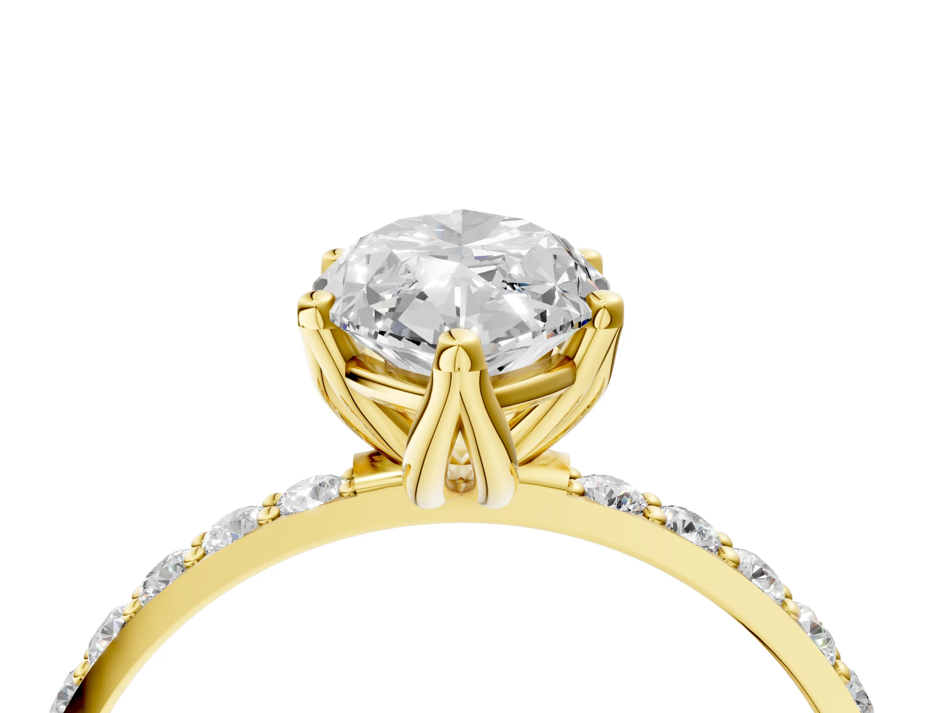 Yellow gold Marquise Cut Diamond Solitaire Engagement Ring with Round with Moissanite side stone Pavé Band and Prong Setting_4