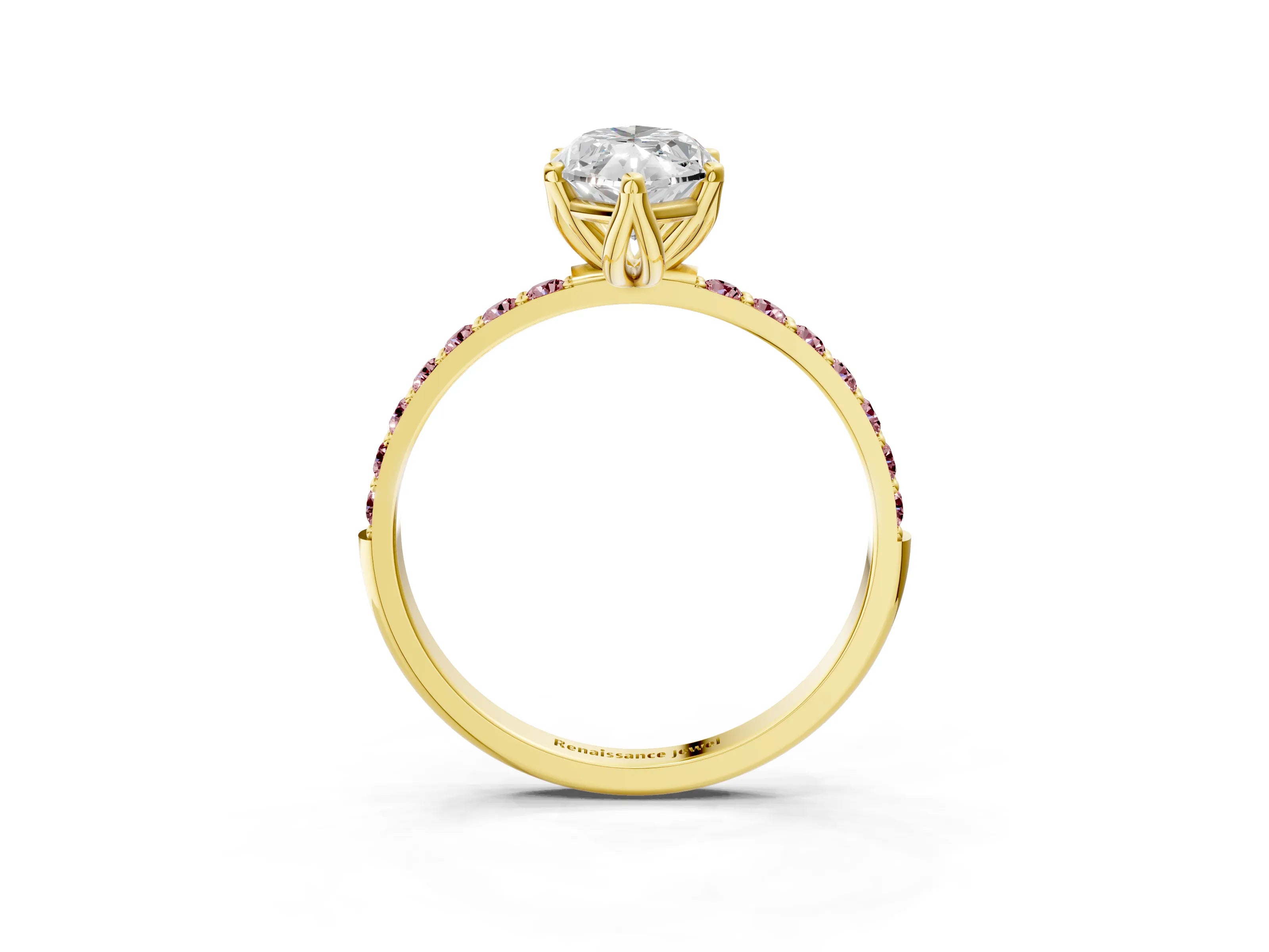 Yellow gold Marquise Cut Diamond Solitaire Engagement Ring with Round with Morganite side stone Pavé Band and Prong Setting_3
