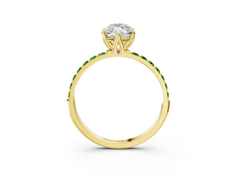 Yellow gold Marquise Cut Diamond Solitaire Engagement Ring with Round with Peridot side stone Pavé Band and Prong Setting_3
