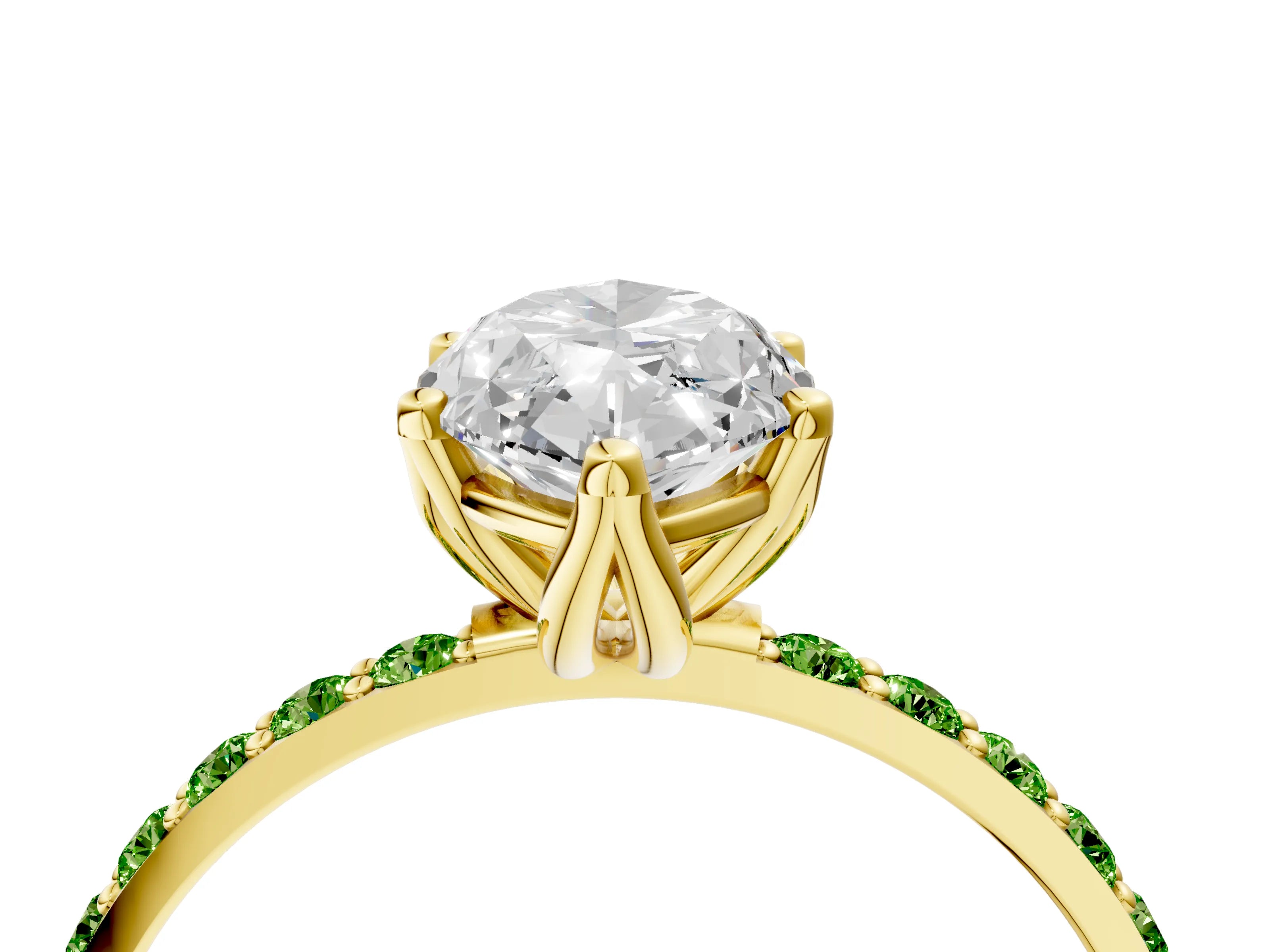 Yellow gold Marquise Cut Diamond Solitaire Engagement Ring with Round with Peridot side stone Pavé Band and Prong Setting_4