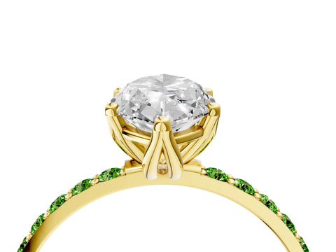 Yellow gold Marquise Cut Diamond Solitaire Engagement Ring with Round with Peridot side stone Pavé Band and Prong Setting_4