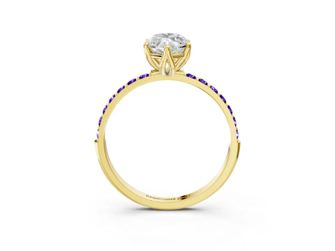 Yellow gold Marquise Cut Diamond Solitaire Engagement Ring with Round with Tanzanite side stone Pavé Band and Prong Setting_3