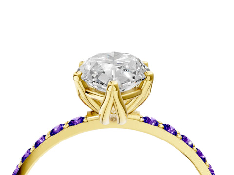Yellow gold Marquise Cut Diamond Solitaire Engagement Ring with Round with Tanzanite side stone Pavé Band and Prong Setting_4