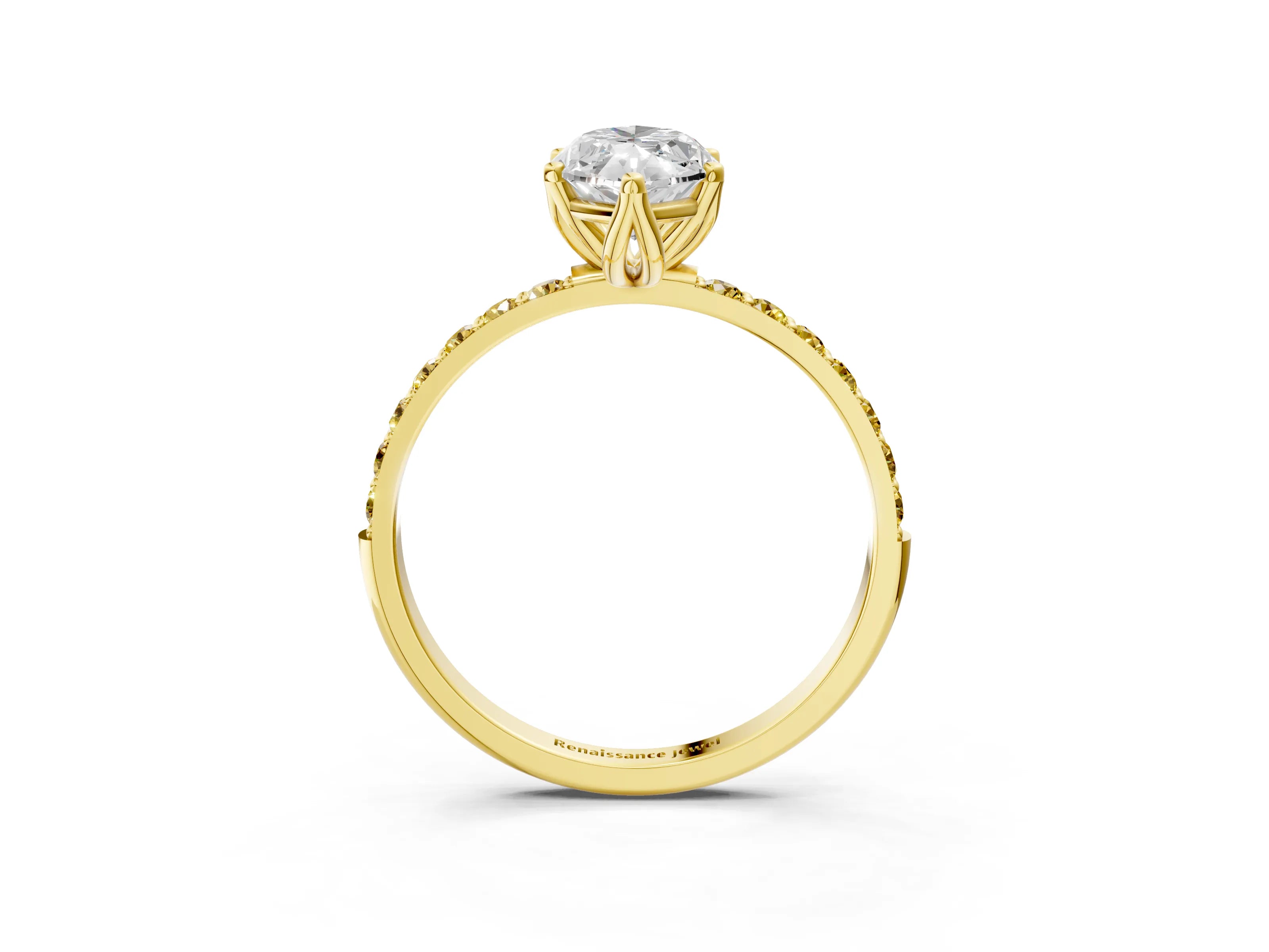 Yellow gold Marquise Cut Diamond Solitaire Engagement Ring with Round with Yellow Sapphire side stone Pavé Band and Prong Setting_3