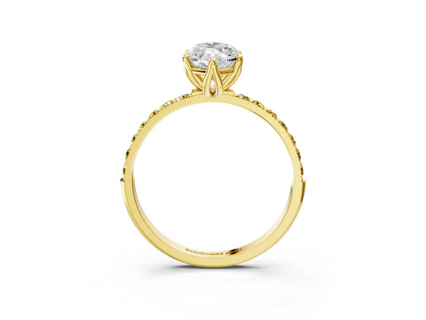 Yellow gold Marquise Cut Diamond Solitaire Engagement Ring with Round with Yellow Sapphire side stone Pavé Band and Prong Setting_3