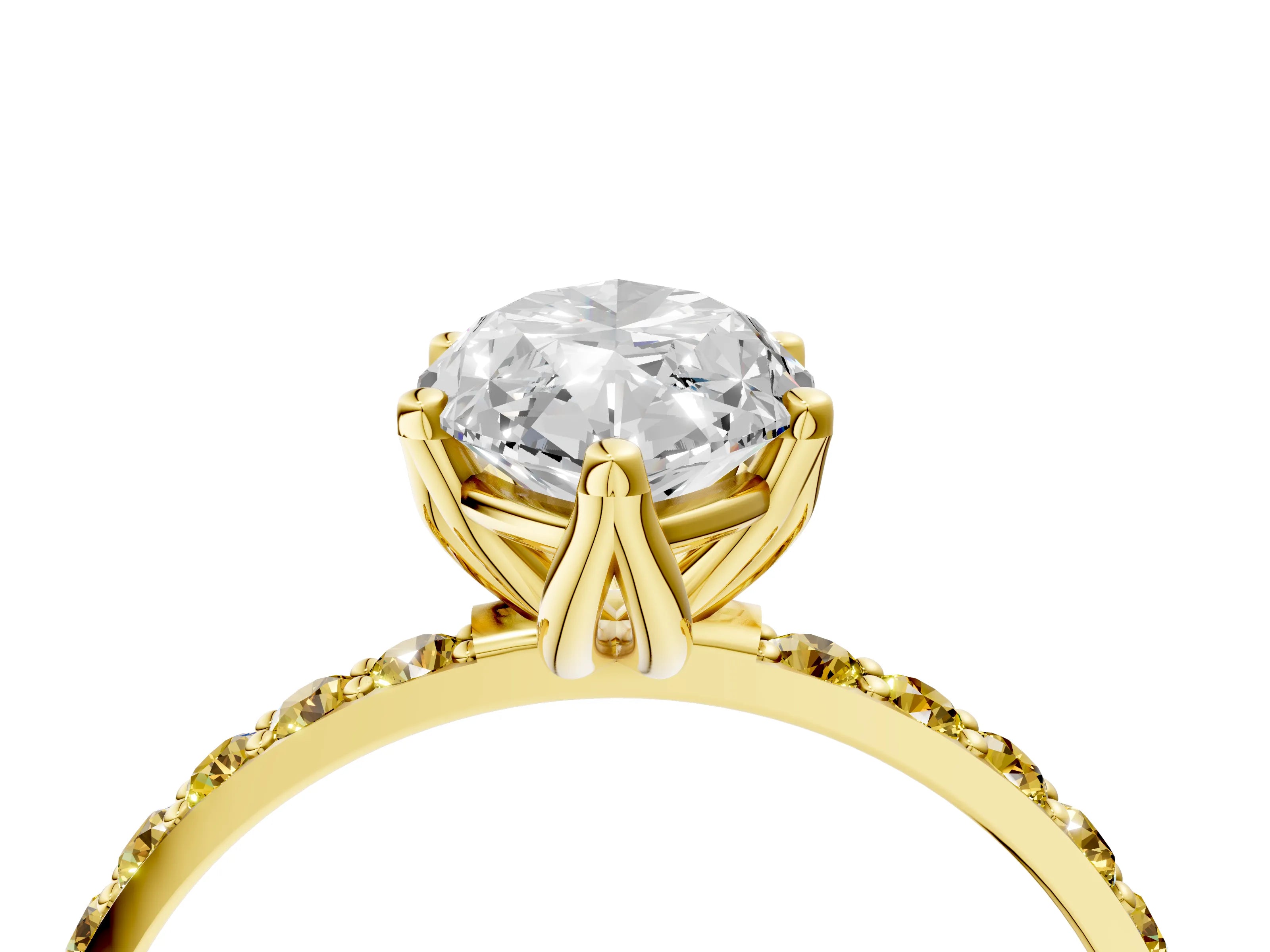 Yellow gold Marquise Cut Diamond Solitaire Engagement Ring with Round with Yellow Sapphire side stone Pavé Band and Prong Setting_4