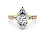 Yellow gold Marquise Cut Diamond Solitaire Pavé Engagement Ring with Round Band and Prong Setting_14