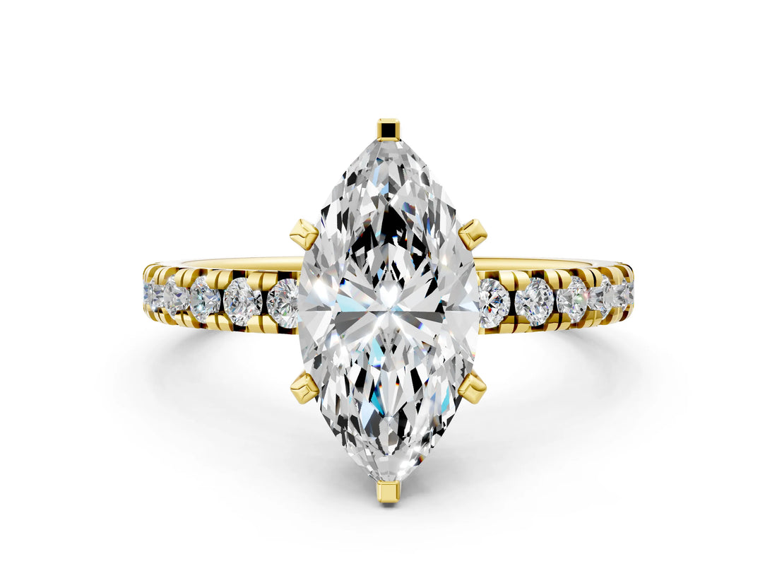 Yellow gold Marquise Cut Diamond Solitaire Pavé Engagement Ring with Round Band and Prong Setting_50