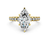 Yellow gold Marquise Cut Diamond Solitaire Pavé Engagement Ring with Round Band and Prong Setting_50