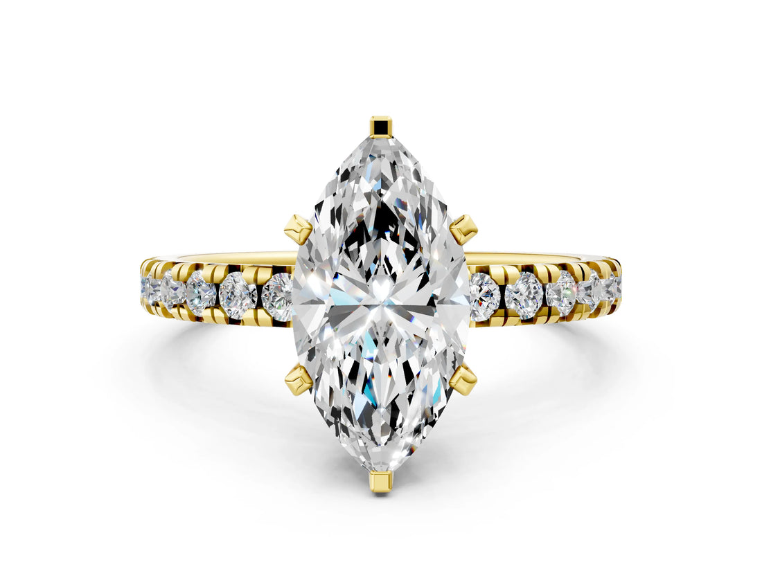 Yellow gold Marquise Cut Diamond Solitaire Pavé Engagement Ring with Round Band and Prong Setting_86