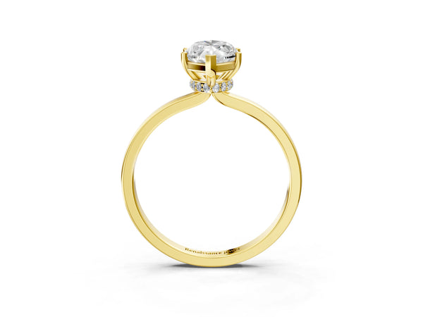Yellow gold Marquise Cut Diamond Solitaire Ring with Classic Band and Four-Prong Setting