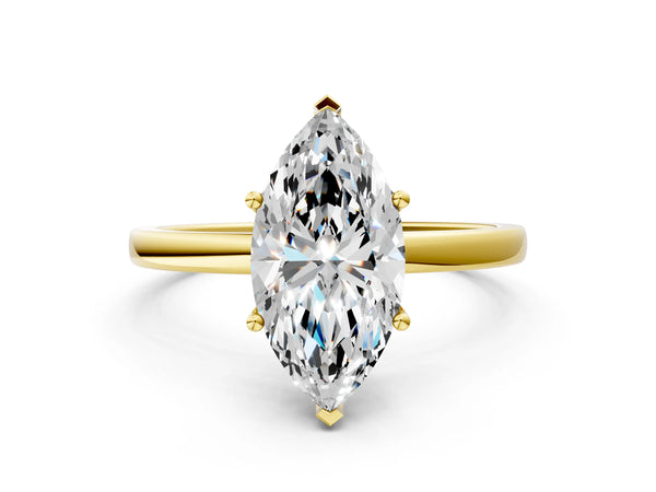 Yellow gold Marquise Cut Diamond Solitaire Ring with Classic Band and Four-Prong Setting