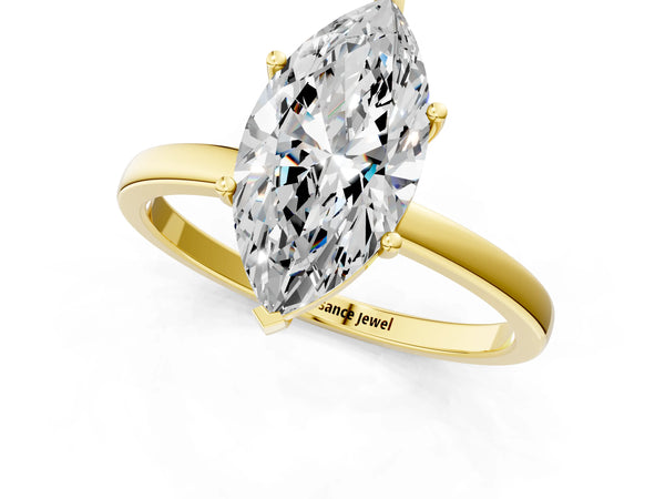 Yellow gold Marquise Cut Diamond Solitaire Ring with Classic Band and Four-Prong Setting