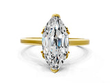 Yellow gold Marquise Cut Diamond Solitaire Ring with Flower Prong Setting and Classic Band_227