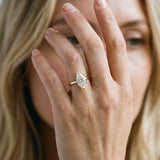 Yellow gold Marquise Cut Diamond Solitaire Ring with Flower Prong Setting and Classic Band_241