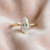 Yellow gold Marquise Cut Diamond Solitaire Ring with Flower Prong Setting and Classic Band_242