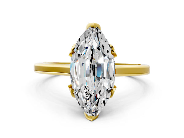 Yellow Gold Marquise Floral Solitaire Engagement Ring Setting with Flower Head and Plain Band