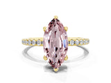 Yellow gold Marquise Cut Diamond Solitaire Ring with Four-Prong Setting and Pavé Band