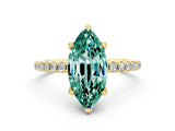 Yellow gold Marquise Cut Diamond Solitaire Ring with Four-Prong Setting and Pavé Band_12