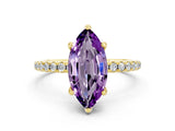 Yellow gold Marquise Cut Diamond Solitaire Ring with Four-Prong Setting and Pavé Band_12