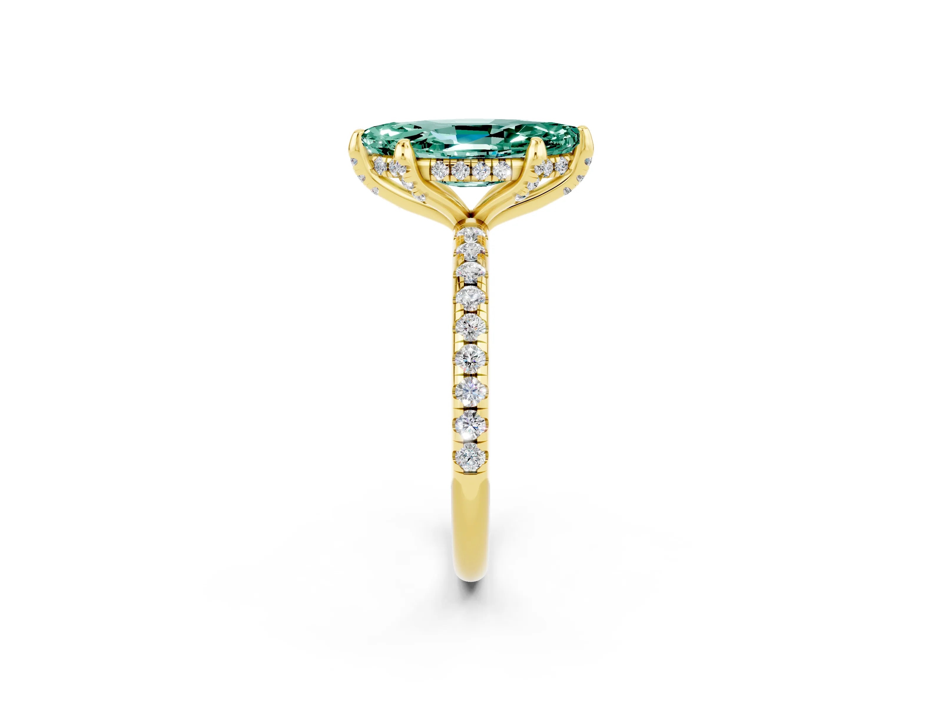 Yellow gold Marquise Cut Diamond Solitaire Ring with Four-Prong Setting and Pavé Band_14