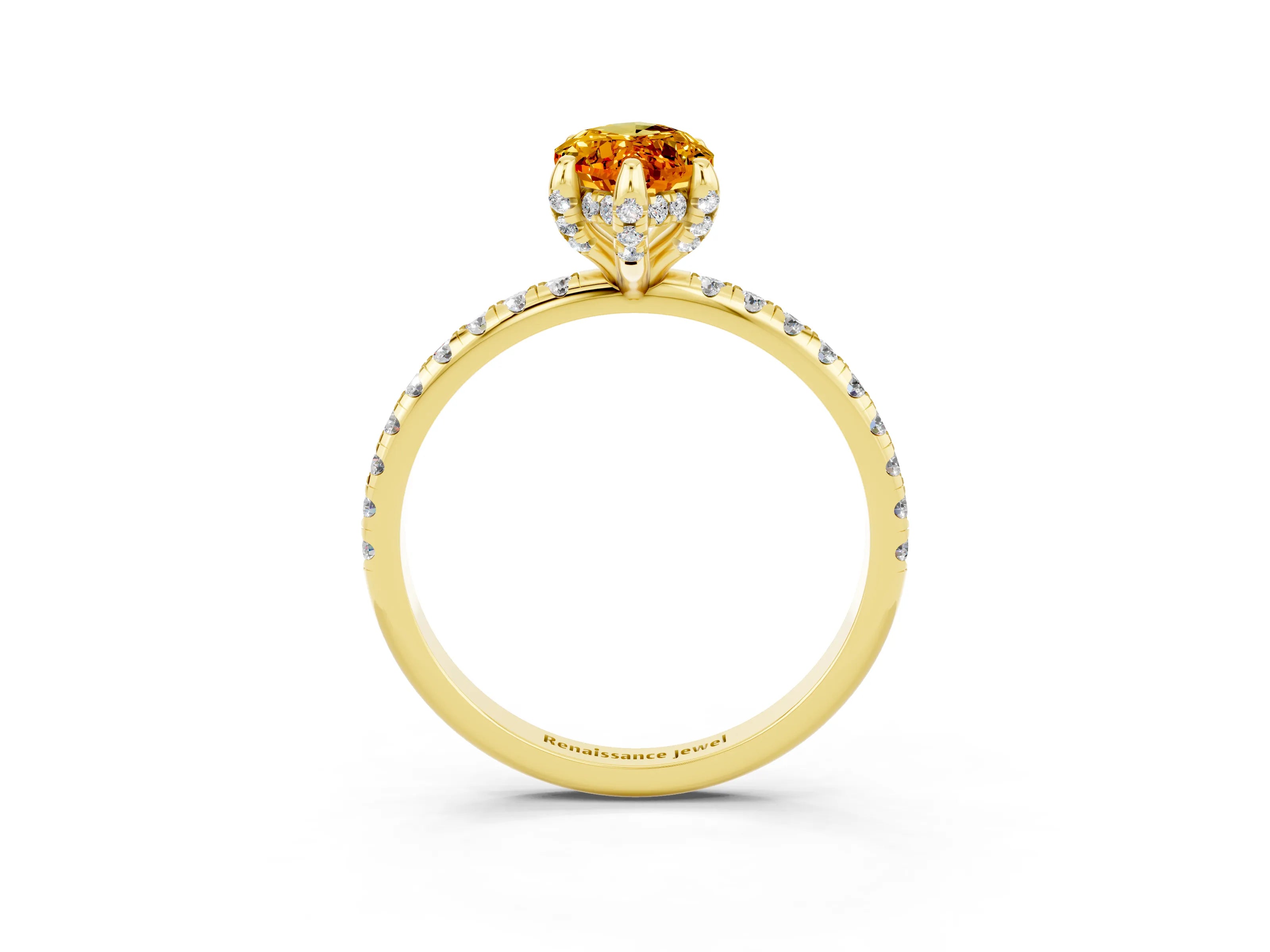 Yellow gold Marquise Cut Diamond Solitaire Ring with Four-Prong Setting and Pavé Band_14