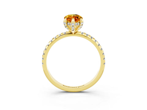Yellow gold Marquise Cut Diamond Solitaire Ring with Four-Prong Setting and Pavé Band_14