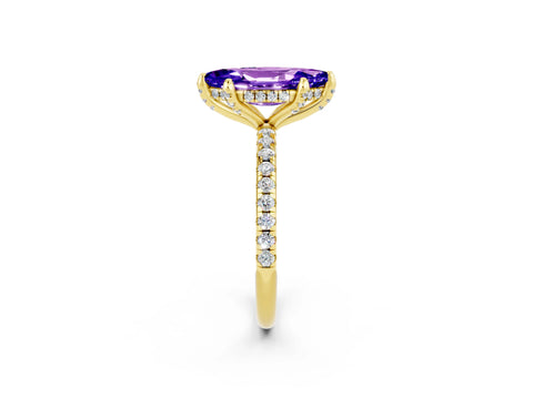 Yellow gold Marquise Cut Diamond Solitaire Ring with Four-Prong Setting and Pavé Band_14