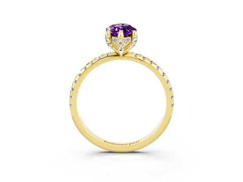 Yellow gold Marquise Cut Diamond Solitaire Ring with Four-Prong Setting and Pavé Band_15
