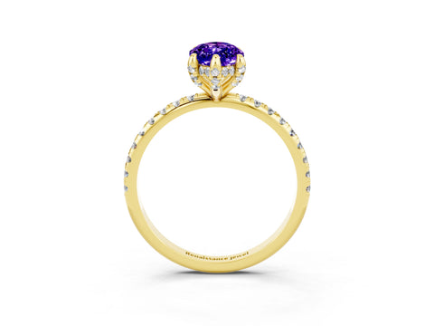 Yellow gold Marquise Cut Diamond Solitaire Ring with Four-Prong Setting and Pavé Band_15