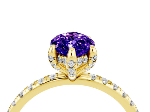 Yellow gold Marquise Cut Diamond Solitaire Ring with Four-Prong Setting and Pavé Band_16