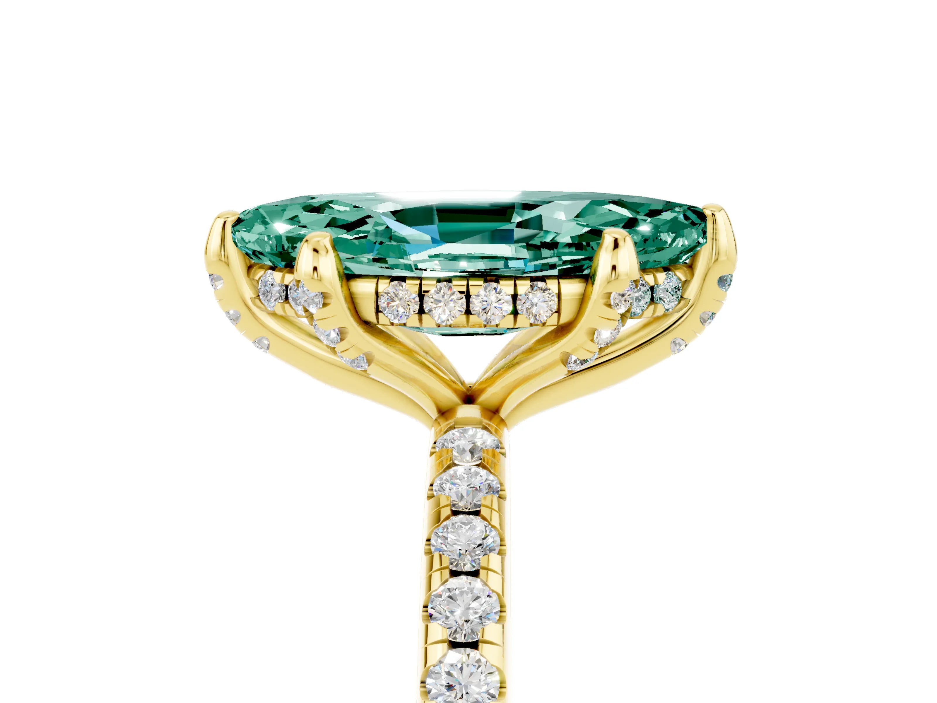 Yellow gold Marquise Cut Diamond Solitaire Ring with Four-Prong Setting and Pavé Band_17