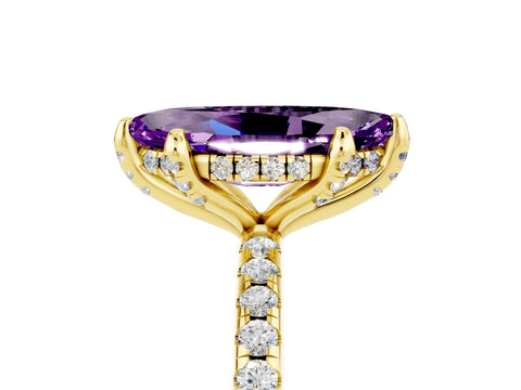 Yellow gold Marquise Cut Diamond Solitaire Ring with Four-Prong Setting and Pavé Band_17