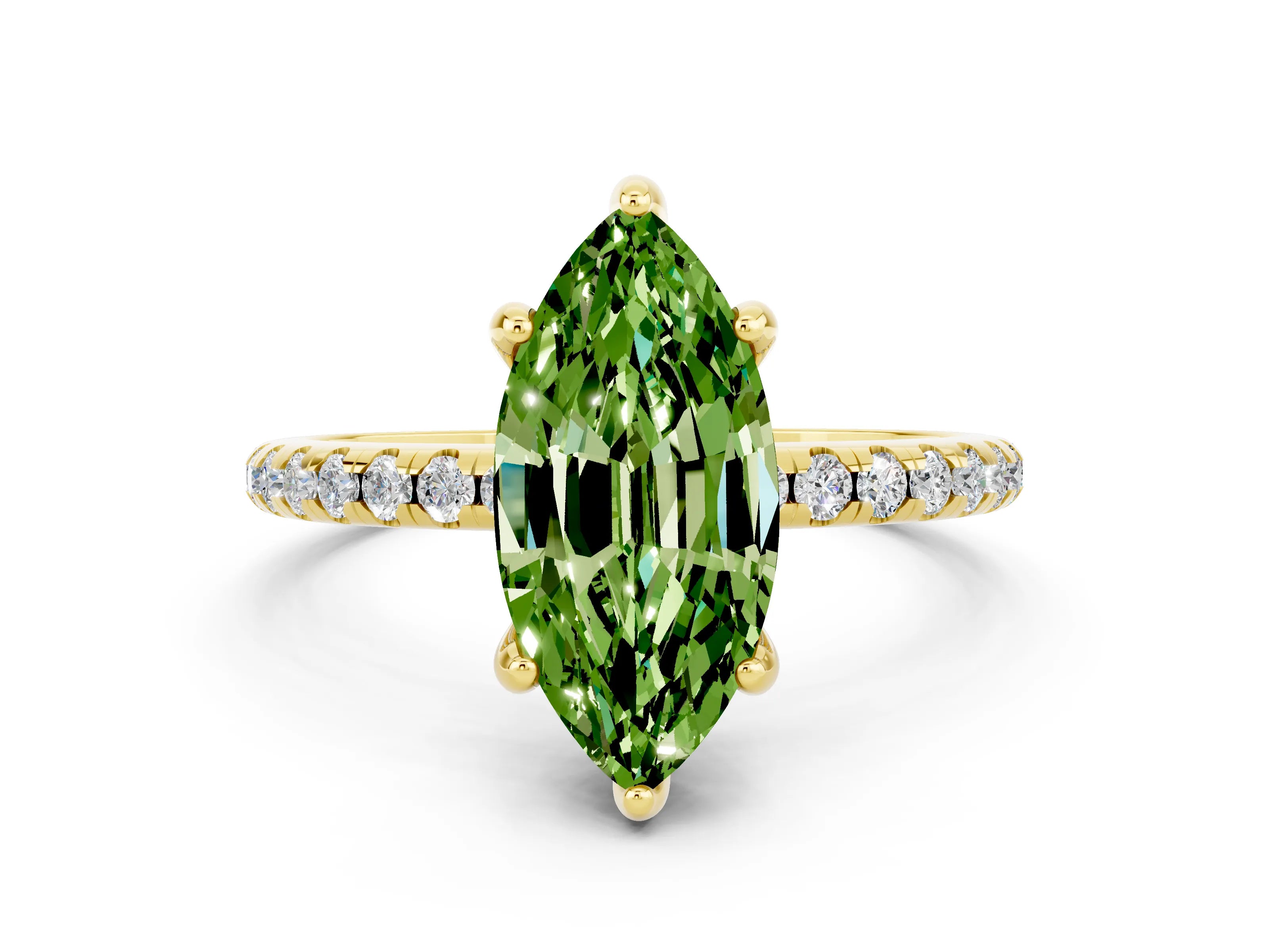 Yellow gold Marquise Cut Diamond Solitaire Ring with Four-Prong Setting and Pavé Band_19