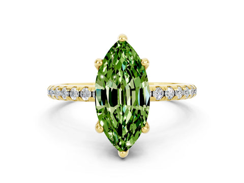 Yellow gold Marquise Cut Diamond Solitaire Ring with Four-Prong Setting and Pavé Band_19