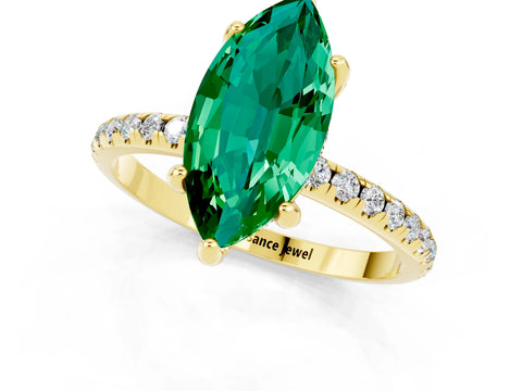 Yellow gold Marquise Cut Diamond Solitaire Ring with Four-Prong Setting and Pavé Band_1