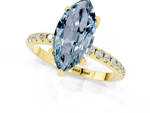Yellow gold Marquise Cut Diamond Solitaire Ring with Four-Prong Setting and Pavé Band_1
