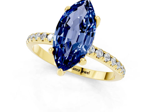Yellow gold Marquise Cut Diamond Solitaire Ring with Four-Prong Setting and Pavé Band_1