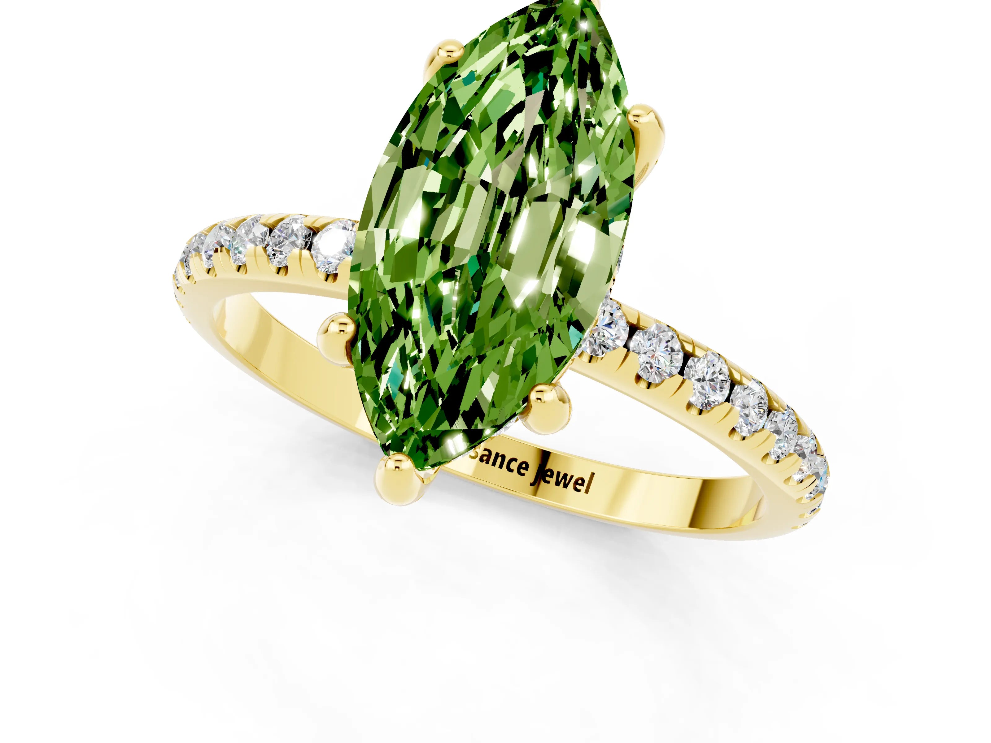 Yellow gold Marquise Cut Diamond Solitaire Ring with Four-Prong Setting and Pavé Band_20