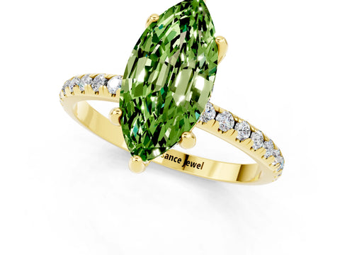 Yellow gold Marquise Cut Diamond Solitaire Ring with Four-Prong Setting and Pavé Band_20