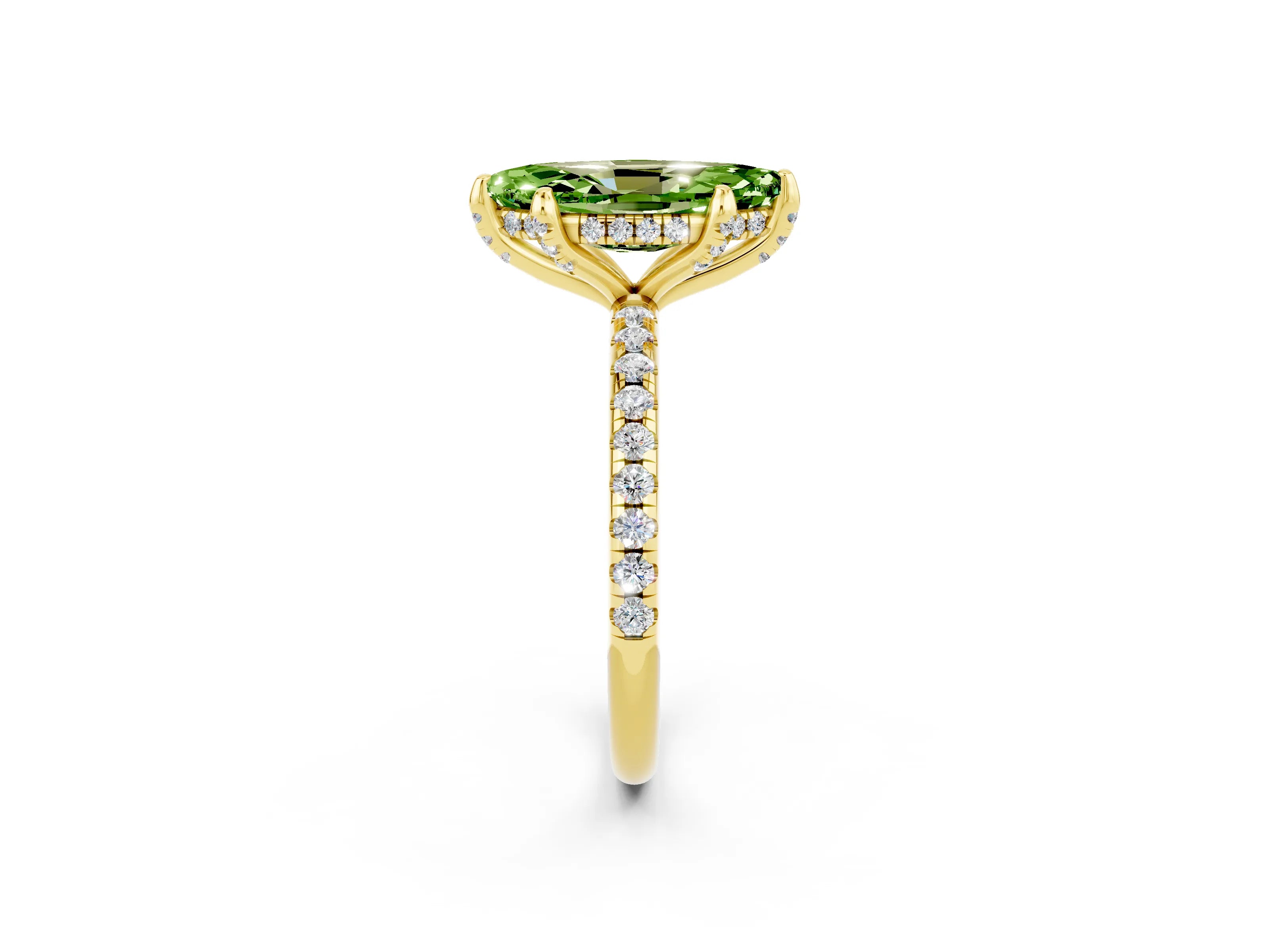 Yellow gold Marquise Cut Diamond Solitaire Ring with Four-Prong Setting and Pavé Band_21