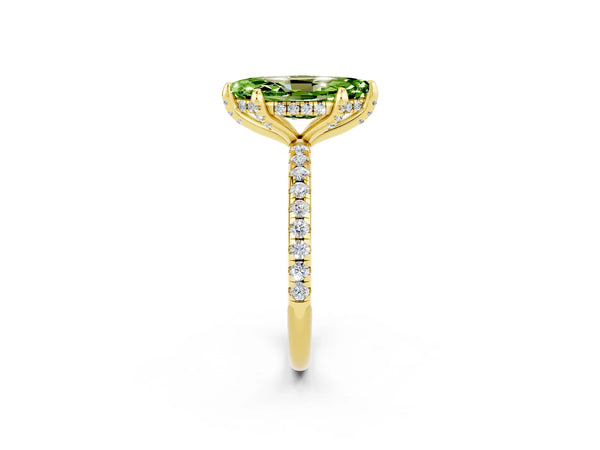 Yellow gold Marquise Cut Diamond Solitaire Ring with Four-Prong Setting and Pavé Band