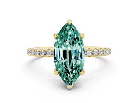 Yellow gold Marquise Cut Diamond Solitaire Ring with Four-Prong Setting and Pavé Band_24
