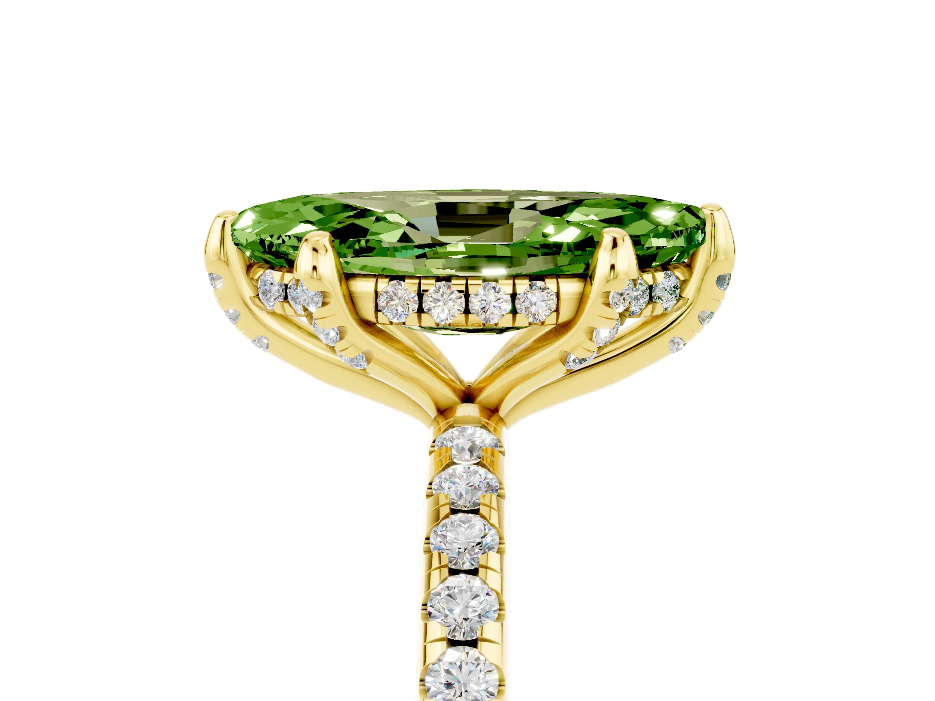 Yellow gold Marquise Cut Diamond Solitaire Ring with Four-Prong Setting and Pavé Band_24