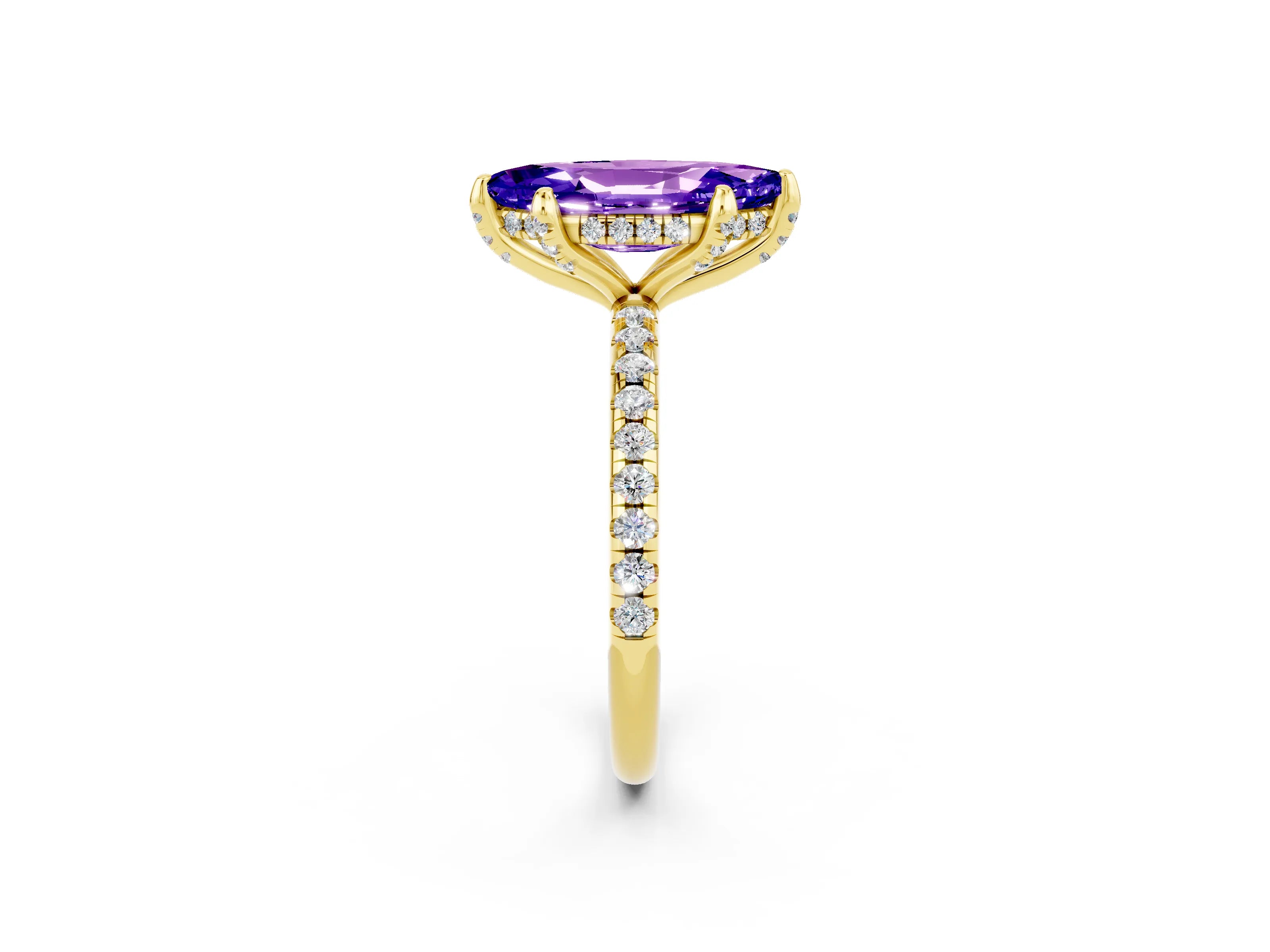Yellow gold Marquise Cut Diamond Solitaire Ring with Four-Prong Setting and Pavé Band_26