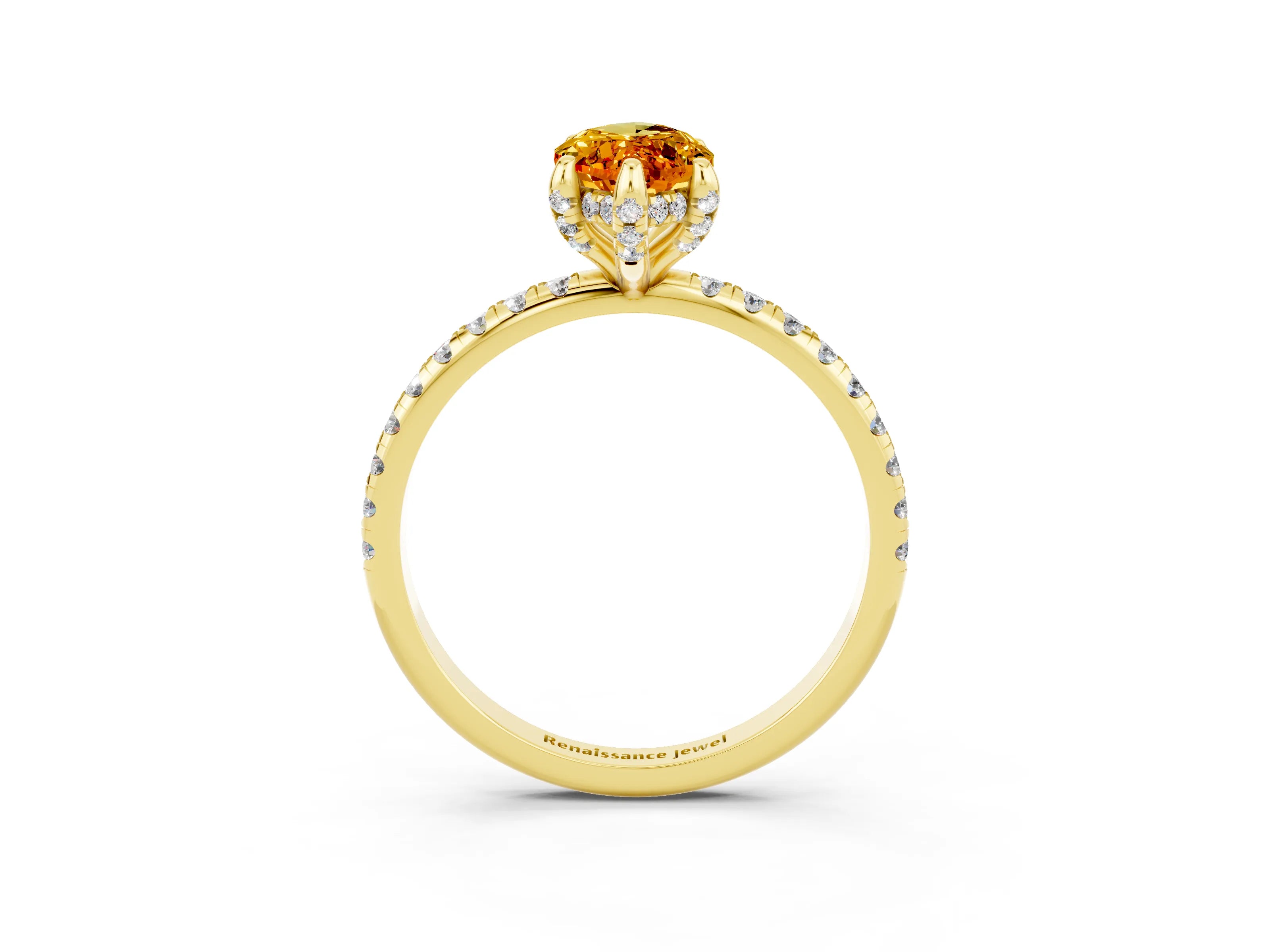 Yellow gold Marquise Cut Diamond Solitaire Ring with Four-Prong Setting and Pavé Band_26