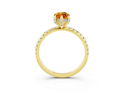 Yellow gold Marquise Cut Diamond Solitaire Ring with Four-Prong Setting and Pavé Band_26