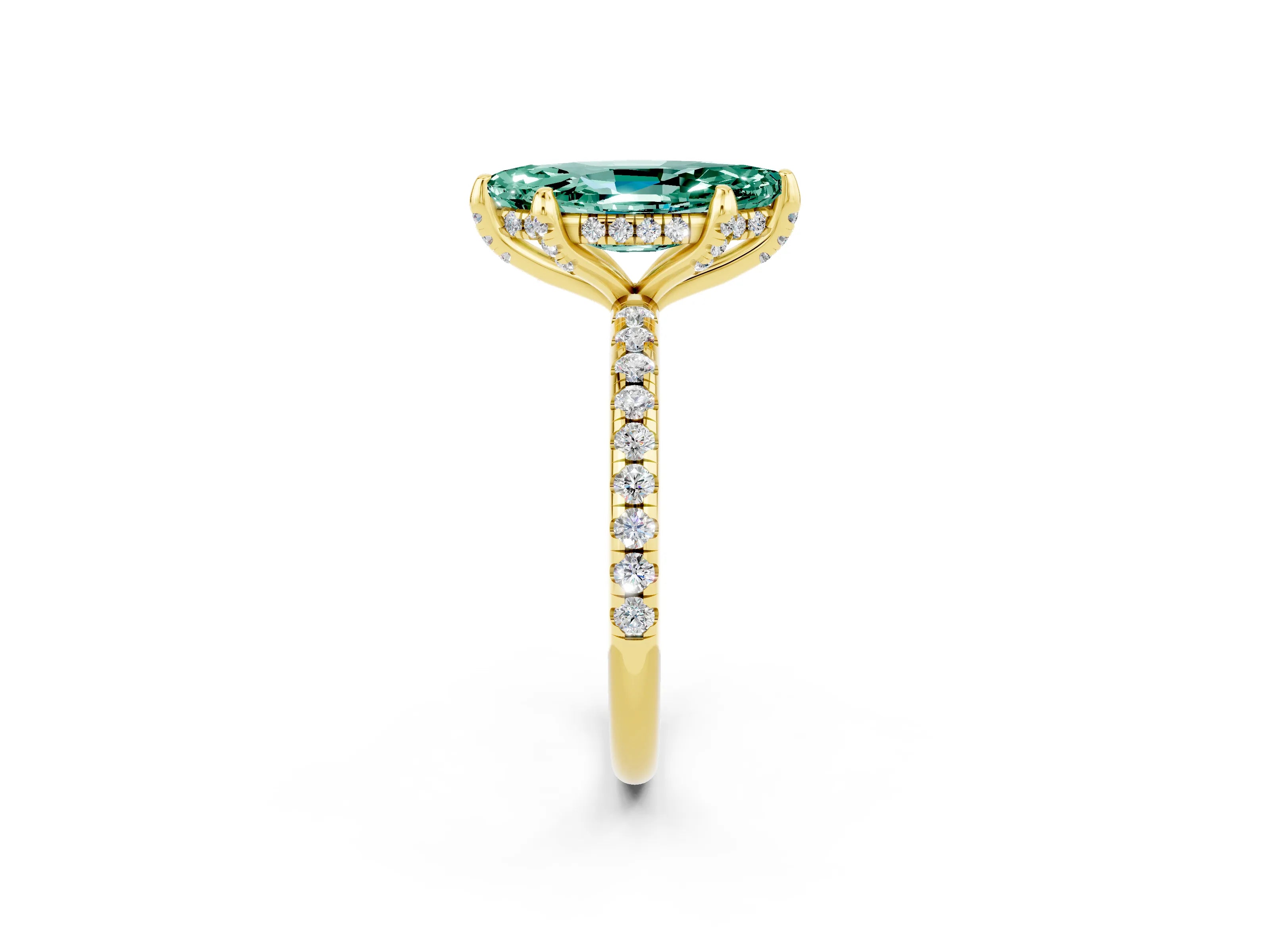 Yellow gold Marquise Cut Diamond Solitaire Ring with Four-Prong Setting and Pavé Band_26