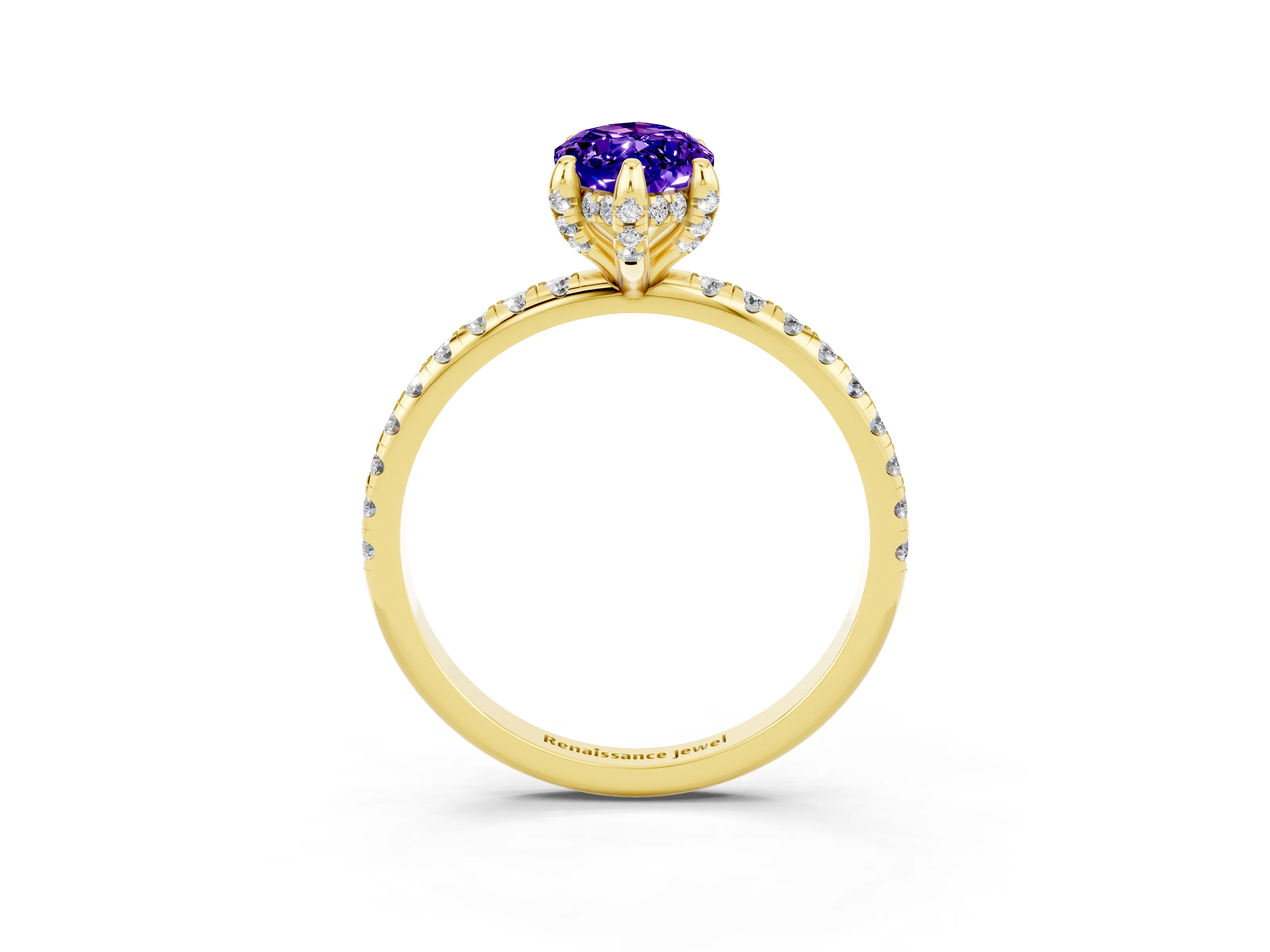 Yellow gold Marquise Cut Diamond Solitaire Ring with Four-Prong Setting and Pavé Band_27