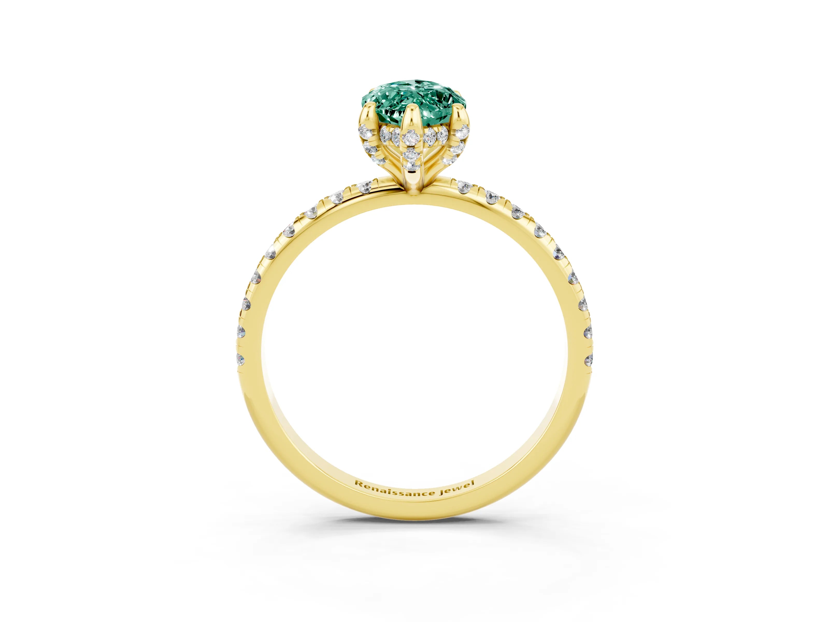 Yellow gold Marquise Cut Diamond Solitaire Ring with Four-Prong Setting and Pavé Band_27
